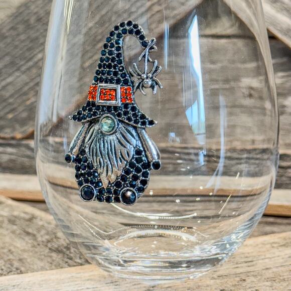 Rhinestone Halloween Gnome Witch, 18oz Stemless Wine Glass by Broomstick Blvd - Picture 10 of 10